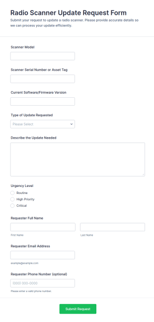 Radio Scanner Update Request Form Template