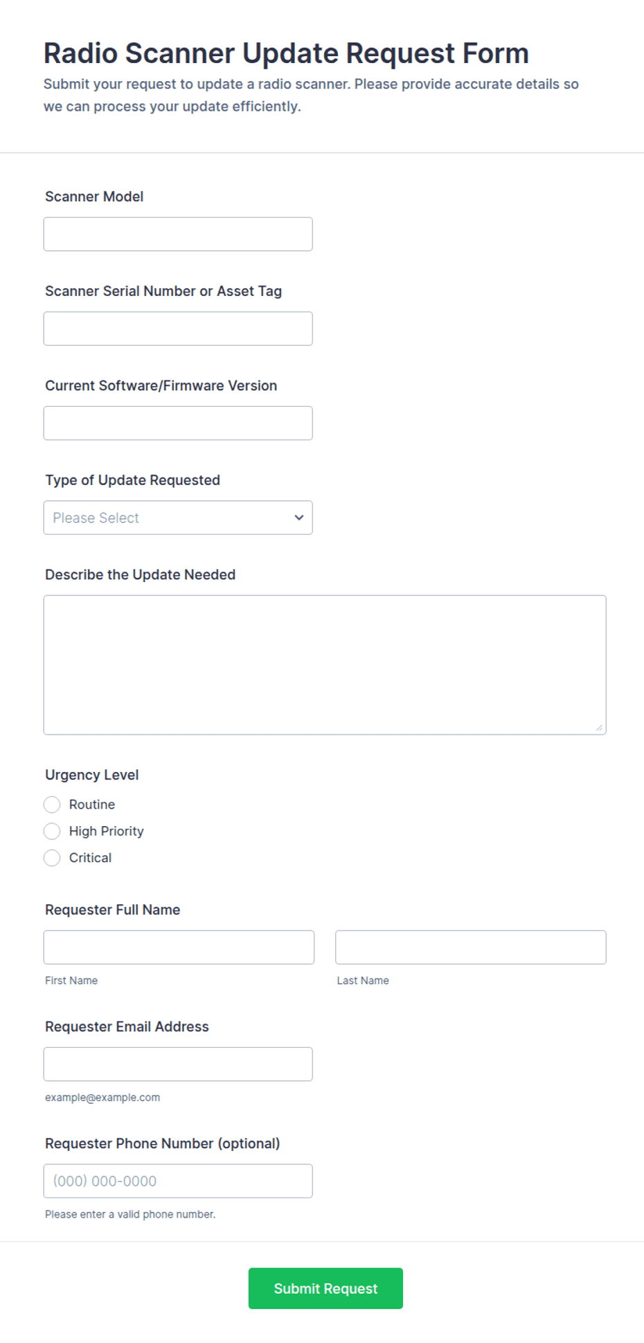 Radio Scanner Update Request Form Template | Jotform