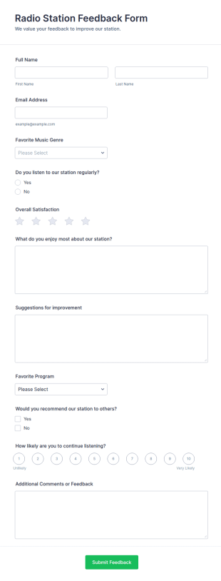 Radio Station Feedback Form Template