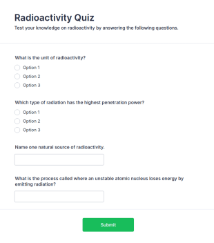 Radioactivity Quiz Form Template