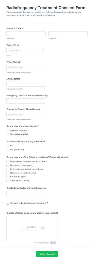 Radiofrequency Treatment Consent Form Template