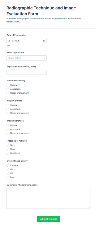 Radiographic Technique And Image Evaluation Form Template
