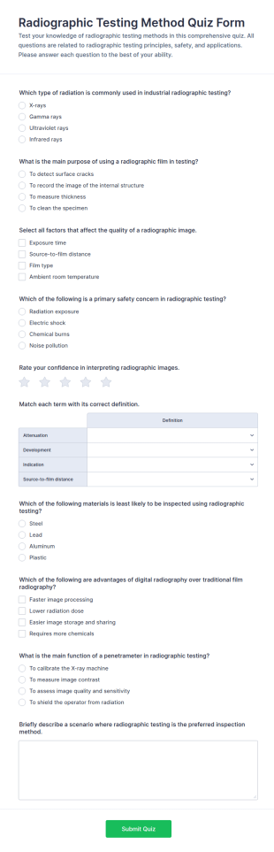Radiographic Testing Method Quiz Form Template