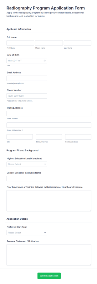 Radiography Program Application Form Template