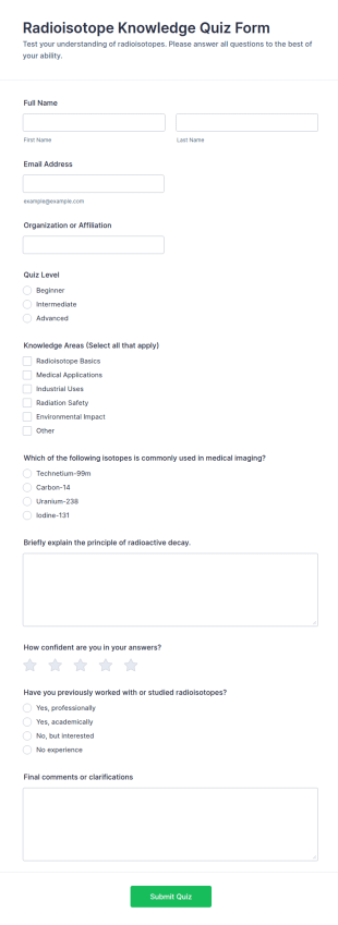Radioisotope Knowledge Quiz Form Template