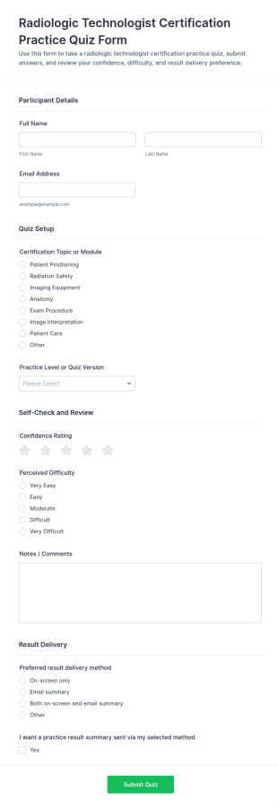 Radiologic Technologist Certification Practice Quiz Form Template
