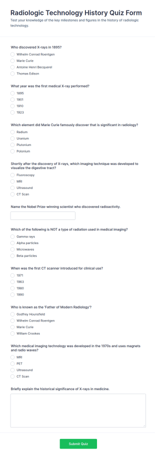 Radiologic Technology History Quiz Form Template