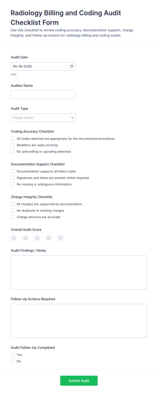 Radiology Billing And Coding Audit Checklist Form Template