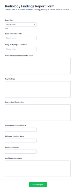 Radiology Findings Report Form Template