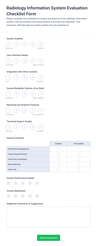 Radiology Information System Evaluation Checklist Form Template
