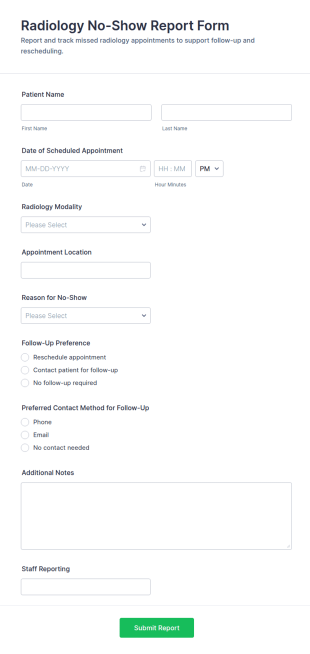 Radiology No Show Report Form Template
