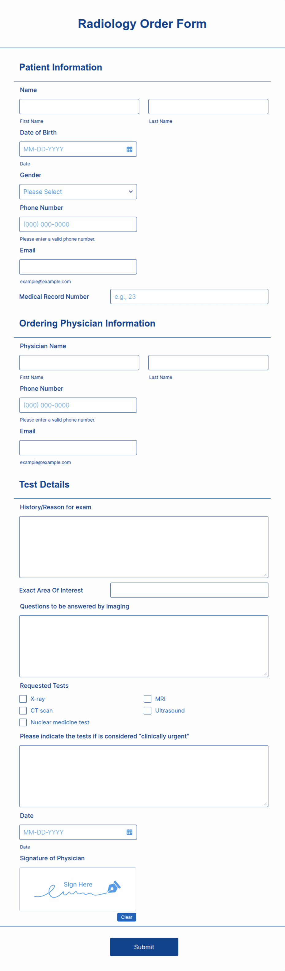 Radiology Order Form Template | Jotform