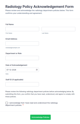 Radiology Policy Acknowledgement Form Template