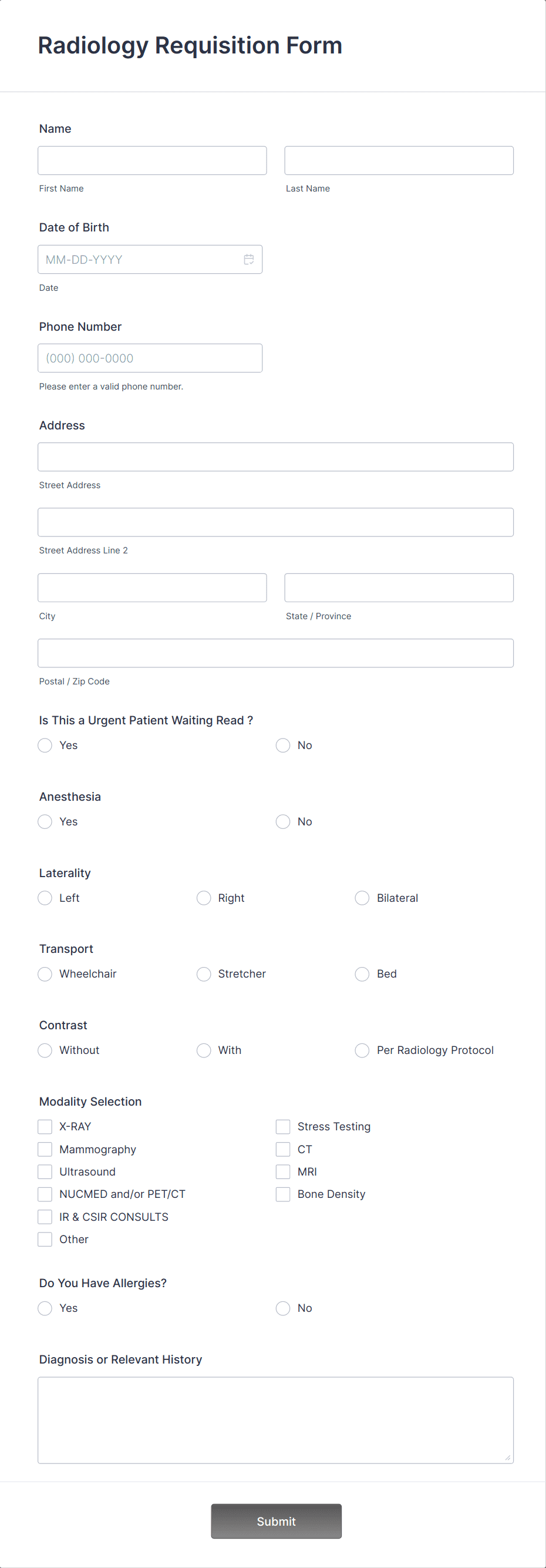 Radiology Requisition Form Template | Jotform