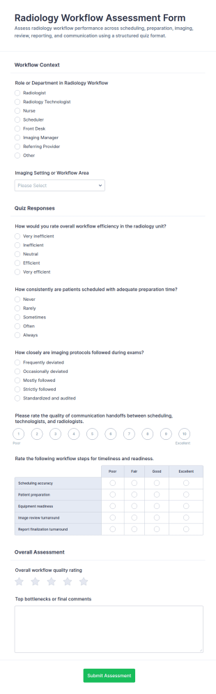 Radiology Workflow Assessment Quiz Form Template