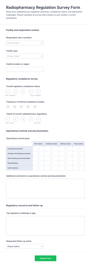 Radiopharmacy Regulation Survey Form Template