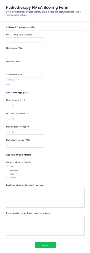 Radiotherapy FMEA Scoring Form Template