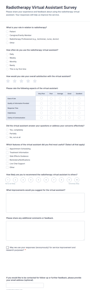 Radiotherapy Virtual Assistant Survey Form Template