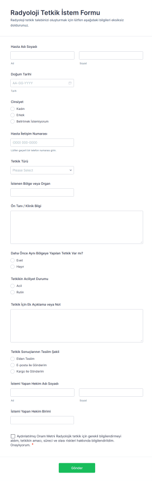 Radyoloji Tetkik İstem Form Şablonu