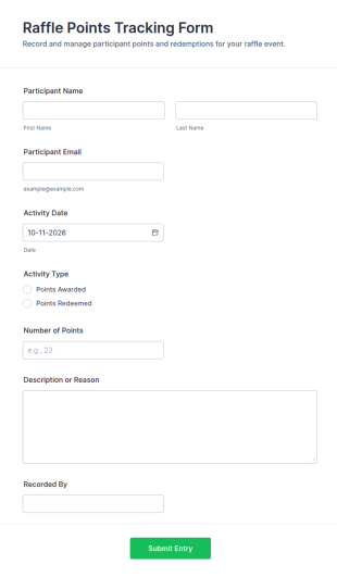 Raffle Points Tracking Form Template