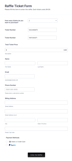 Raffle Ticket Form Template