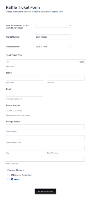 Raffle Ticket Form Template