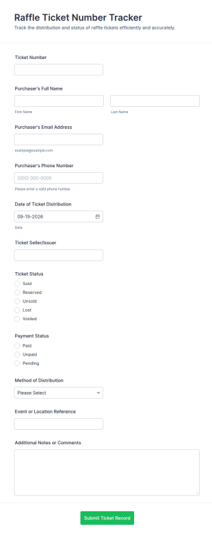 Raffle Ticket Number Tracker Form Template