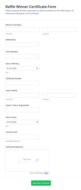 Raffle Winner Certificate Form Template