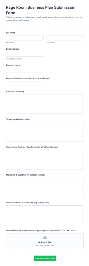Rage Room Business Plan Submission Form Template