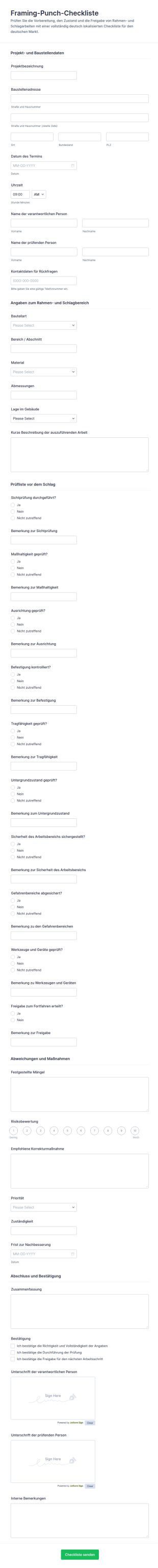 Rahmen Durchschlag Prüfliste