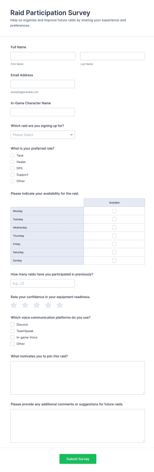 Raid Participation Survey Form Template
