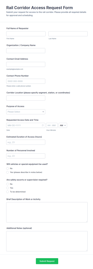 Rail Corridor Access Request Form Template