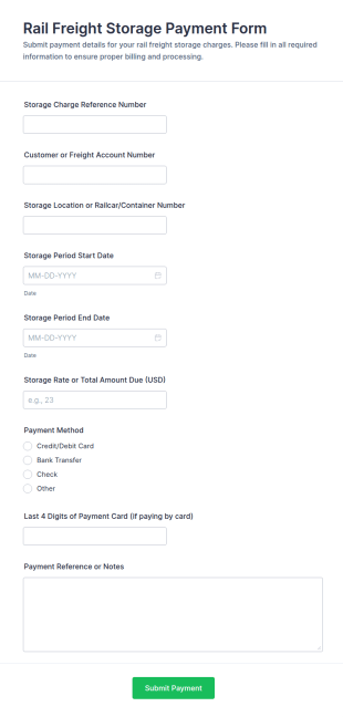 Rail Freight Storage Payment Form Template