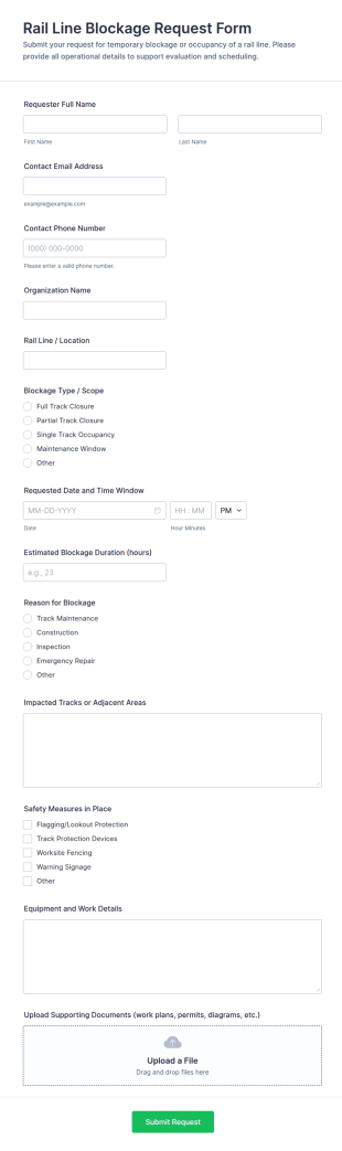 Rail Line Blockage Request Form Template