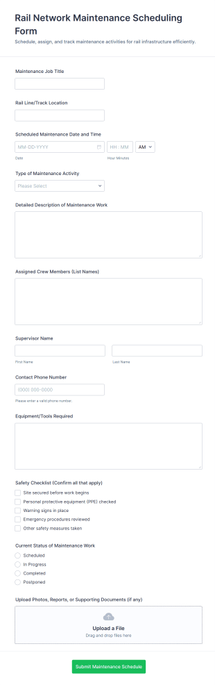 Rail Network Maintenance Scheduling Form Template