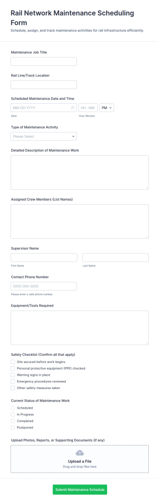 Rail Network Maintenance Scheduling Form Template