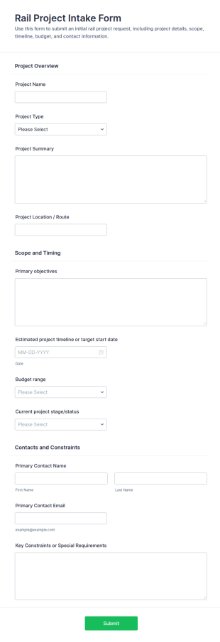 Rail Project Intake Form Template