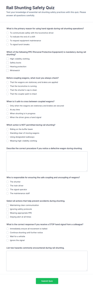 Rail Shunting Safety Quiz Form Template