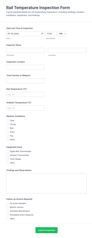 Rail Temperature Inspection Log Form Template