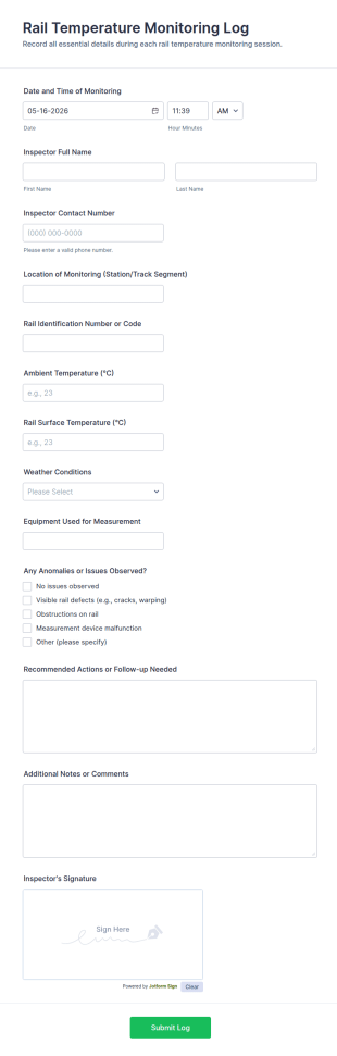 Rail Temperature Monitoring Log Form Template