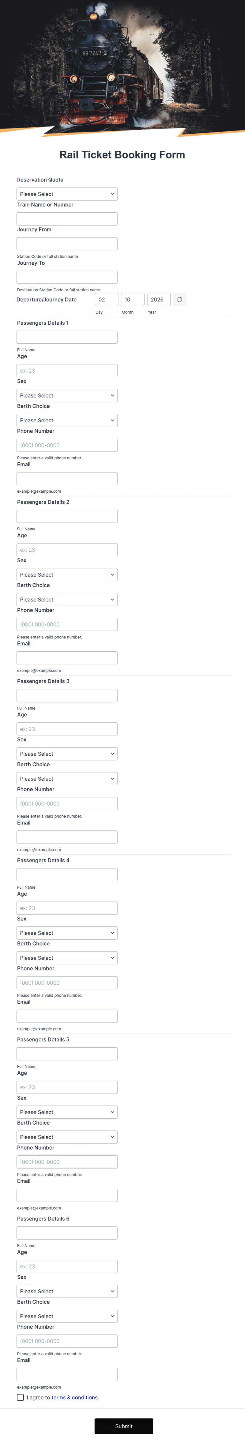 Train Ticket Form.pdf Rail Ticket Booking Form Template | Jotform