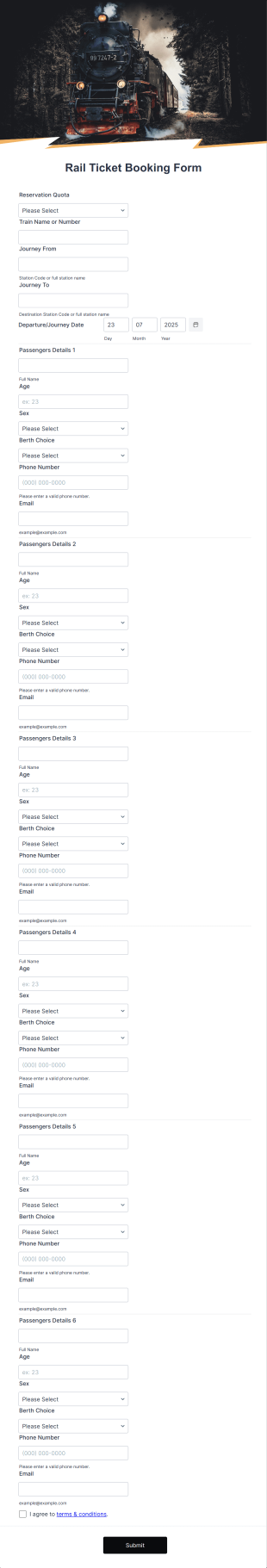 Rail Ticket Booking Form Template