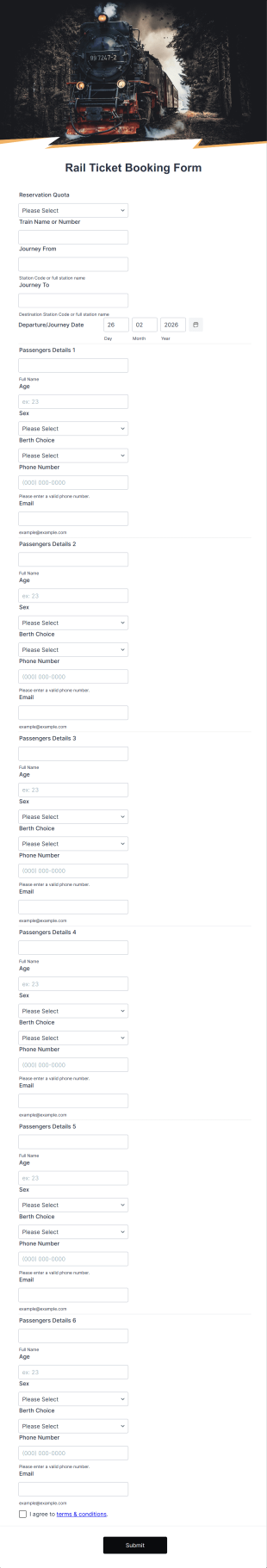 Rail Ticket Booking Form Template