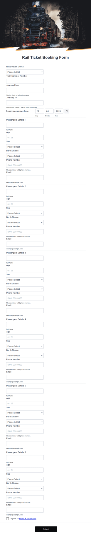 Rail Ticket Booking Form Template