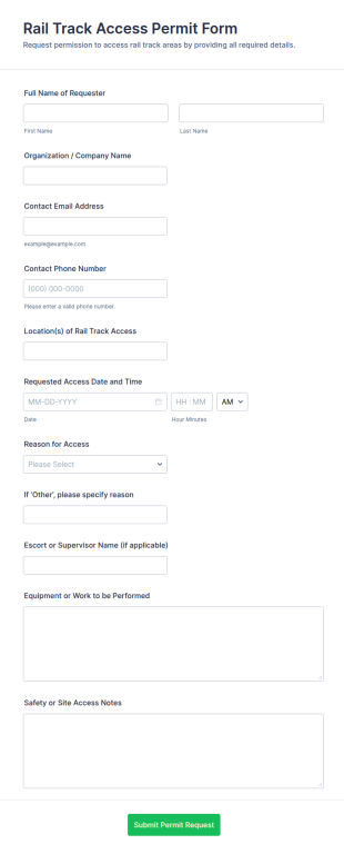 Rail Track Access Permit Form Template