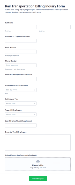 Rail Transportation Billing Inquiry Form Template