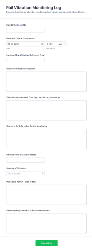 Rail Vibration Monitoring Log Form Template