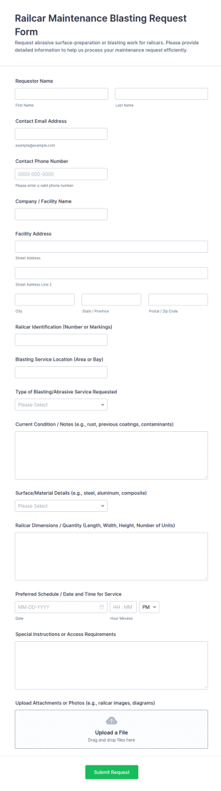 Railcar Maintenance Blasting Request Form Template