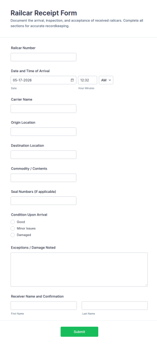 Railcar Receipt Form Template