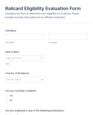 Railcard Eligibility Evaluation Form Template